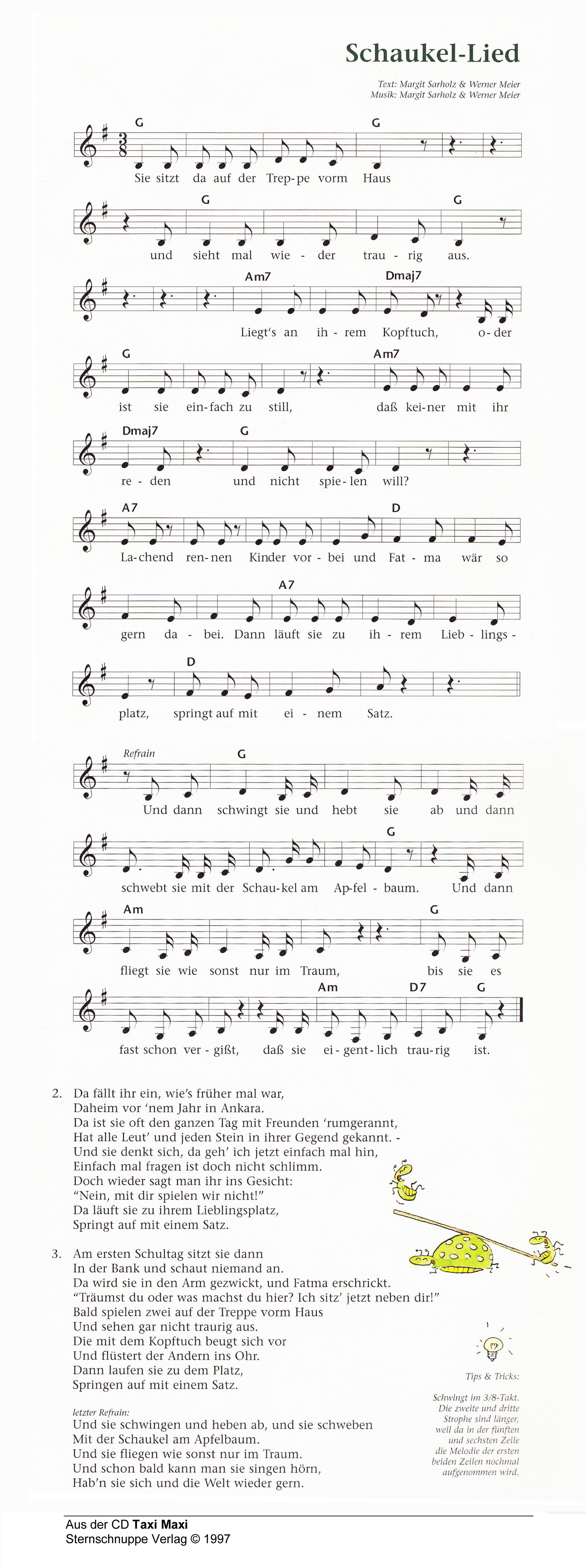 Liedtext, Akkorde und Noten vom Kinderlied Schaukel-Lied