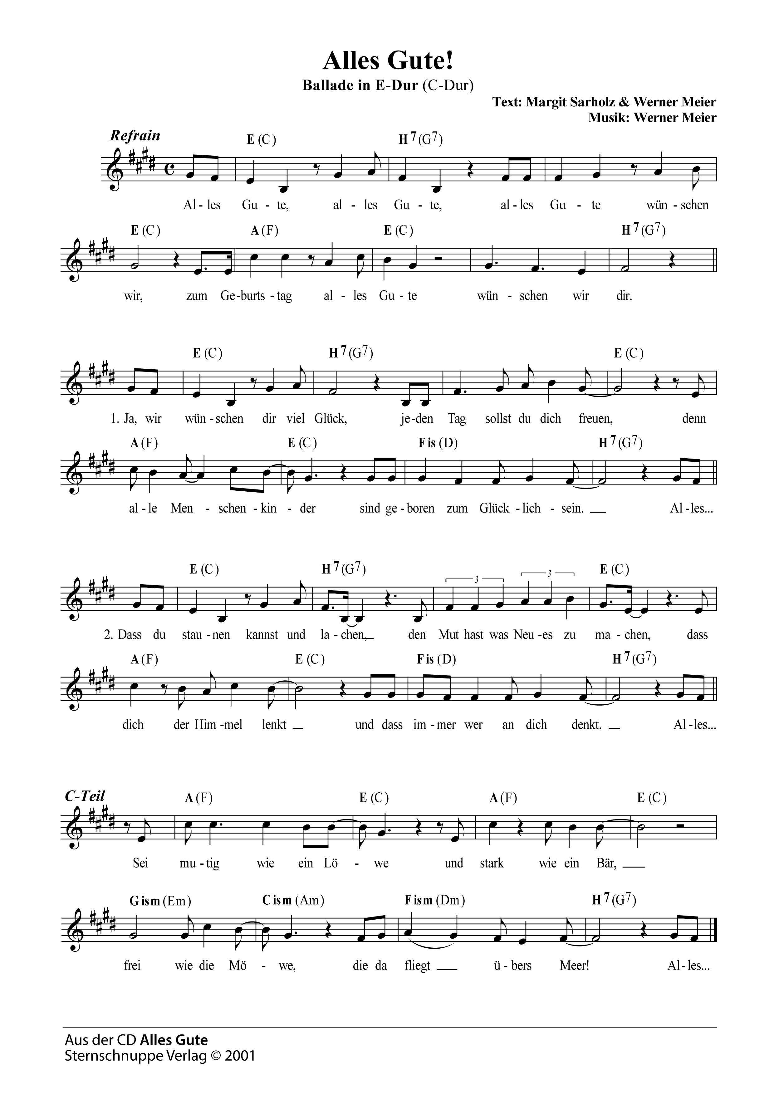 Akkorde und Noten vom Kinderlied Alles Gute (Glückwunsch-Lied als Pop-Version) Liedtext, Akkorde und Noten vom Kinderlied Alles Gute (Glückwunsch-Lied als Pop-Version)